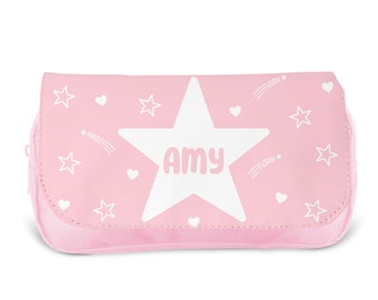 Personalised Children’s Pencil Case | Pencil Case for Girls, Pencil Case for Boys - Back to School | Custom Kids Pencil Case - Pink Stars