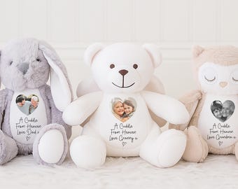 Personalised Memorial Teddy | A Cuddle From Heaven | Memorial Gift, In Memory Photo Teddies | Sympathy Present