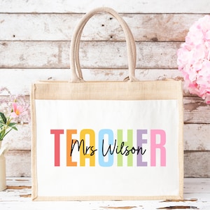 Thank You Teacher Gift, Personalised Teacher Bag | Personalised Teacher Gift, Teacher Present. End Of Term Gift, TA Gift - Watercolour