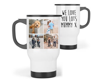 Personalised Travel Mug - 4 Photos & Message, Custom Photo Travel Mug, Personalised Travel Cup, Message Travel Mug, Thermal Travel Mug