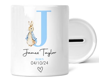 Personalised Newborn Money Box | Personalised New Baby Gift, Newborn Gift, New Baby Keepsake | Gift for New Baby, Blue Bunny