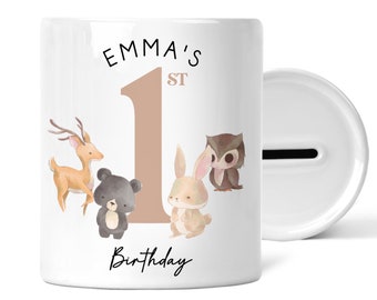 Personalised 1st Birthday Money Box | Personalised 1st Birthday Gift, First Birthday Gift, First Birthday Money Box | 1st Birthday Animals