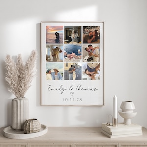 May include: A collage of nine photos of a couple, with the names "Emily & Thomas" and the date "20.11.28" printed below the photos.