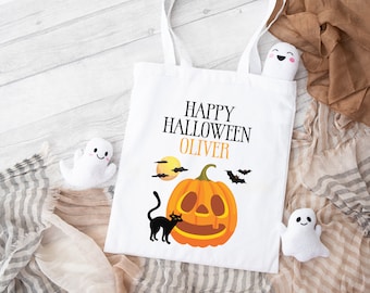 Personalisierte Halloween Süßes oder Saures Tasche | Kürbis | Halloween Einkaufstasche | Benutzerdefinierte Kinder Süßes oder Saures Tasche, Halloween Party Tasche