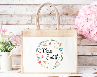 Thank You Teacher Gift, Personalised Teacher Bag | Personalised Teacher Gift, Teacher Present. End Of Term Gift, TA Gift - Teacher Wreath