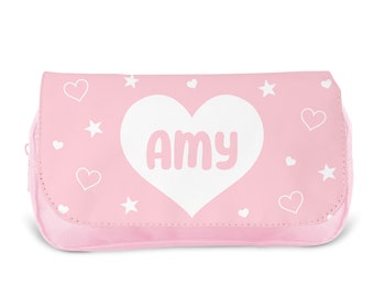 Personalised Children’s Pencil Case | Pencil Case for Girls, Pencil Case for Boys - Back to School | Custom Kids Pencil Case - Pink Hearts