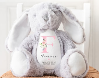 Will You Be My Flower Girl Teddy Bear | Personalised Flower Girl Announcement, Custom Flower Girl Gift | Ceramic Keepsake | Pink Floral