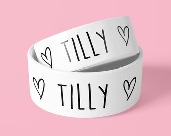 Personalised Dog Bowl - Hearts - Add A Name