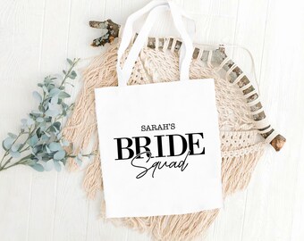 Personalised Bride Squad Tote Bag | Add Any Name | Custom Bridal Bag | Custom Hen Do Bags | Personalised Bridal Shower Bags, Hen Do Totes
