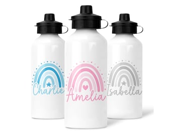 Personalised Kids Water Bottle | Rainbow | Choose a Colour | Nursery Bottle, School Bottle, Custom Children's Bottle, Boys & Girls