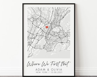 Personalised Map Print | Anniversary Map Print, Valentines Gift, Custom Map Gift, Night We Met Print, Couple Gift | Custom Wedding Gift