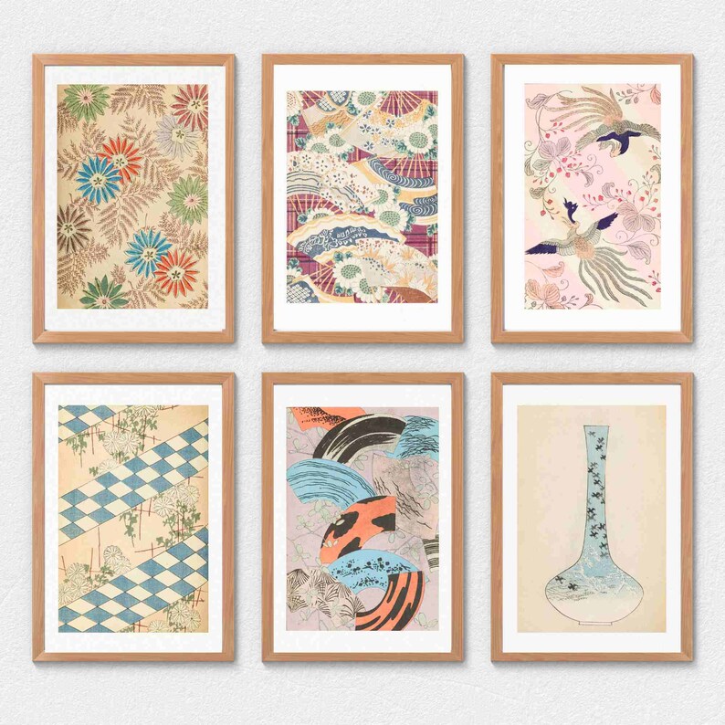 Vintage Japanese Wall Art Set of 9 Prints Vintage Japanese Hanging Wall