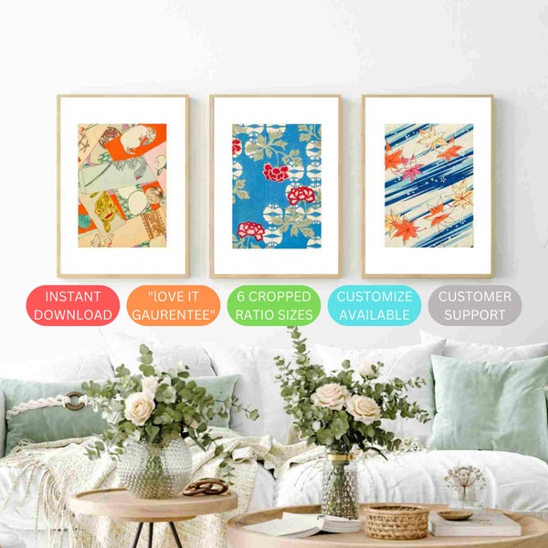 Vintage Wall Art Set de 3 carteles vintage japoneses para decoración del hogar Arte de pared japonés para descarga digital colgante arte de pared conjunto de regalos japonés