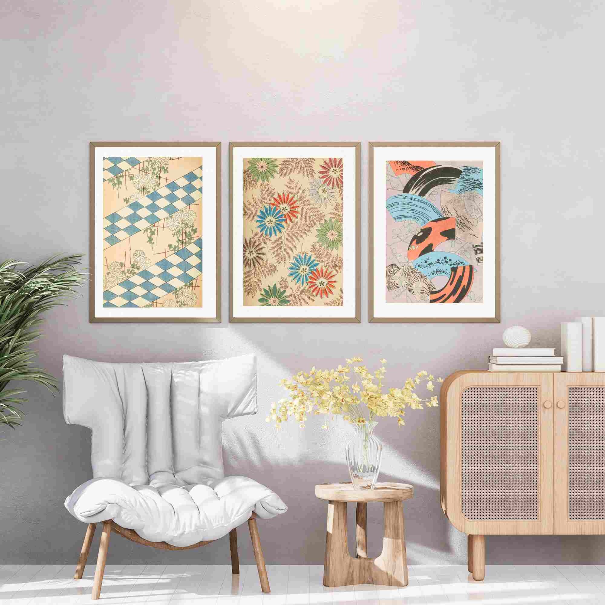 Vintage Japanese Wall Art Set of 9 Prints Vintage Japanese Hanging Wall