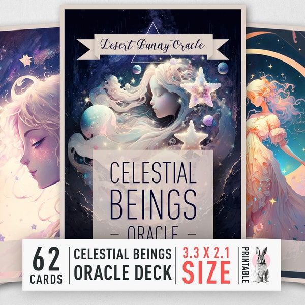 Printable Indie Oracle Deck | Authentic Oracle Cards | DIY | Celestial Beings Oracle Cards | High-Res 62-Card Deck