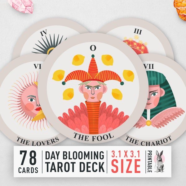 Printable Round Tarot Cards | High-Res 78-Card Tarot Deck Circle shaped| Major Arcana Minor Arcana  | Instant Download | Tarot Oracle Cards