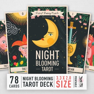 Printable Medium Size Tarot Cards | High-Res 78-Card Tarot Deck | Instant Pdf Download | Night Blooming Tarot Oracle Cards | Major & Minor