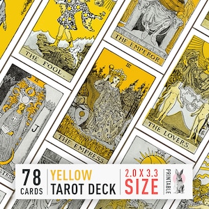 Cartas de tarô vintage para impressão | Baralho de Tarô Rider–Waite–Smith | Amarelo | Download instantâneo de PDF | Baralho de tarô de 78 cartas em alta resolução | Presente faça você mesmo