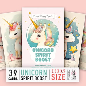 Unicorn Spirit Boost Affirmation Cards | Printable Oracle Cards | Unicorn Positivity Note Cards | DIY Kawaii| Cute Unicorn gift