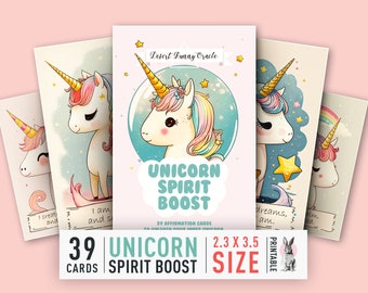 Unicorn Spirit Boost Affirmation Cards | Printable Oracle Cards | Unicorn Positivity Note Cards | DIY Kawaii| Cute Unicorn gift