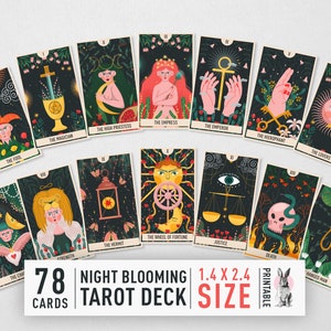 Mini Tarot Karten Deck | High-Res 78-Karten | Orakelkarten im Taschenformat | Pdf-Download | Nacht blühende Tarot Orakel Karten | Dur & Moll