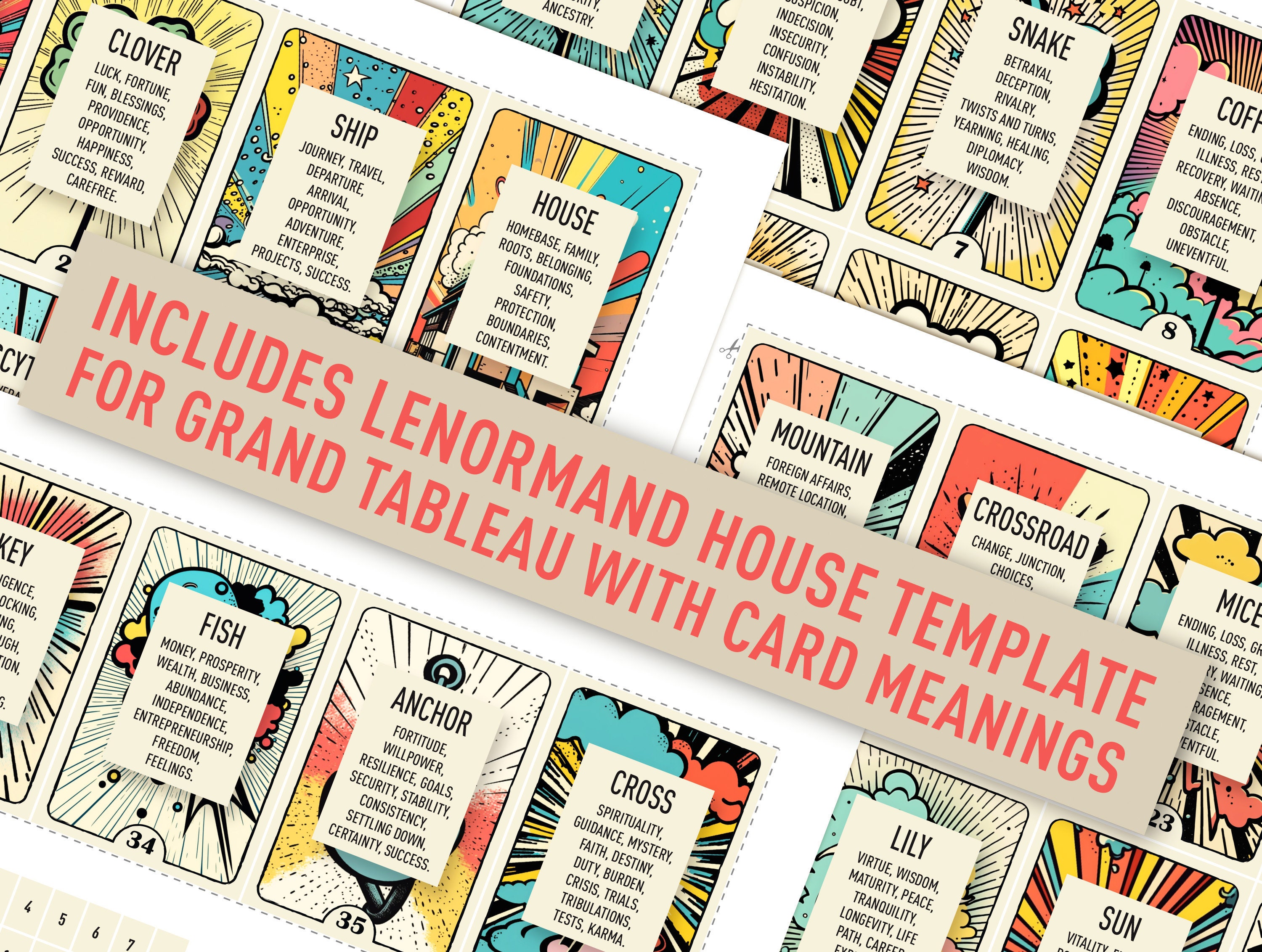 POP ART Lenormand Deck | High-res 36 Lenormand Cards POP ART Lenormand Deck | High-res 36 Lenormand Cards