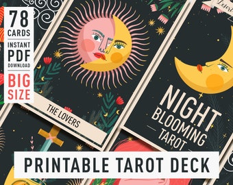 Printable Indie Tarot Deck| Big Size High-Res 78-Card Tarot Deck | Instant Pdf Download | Night Blooming Tarot Oracle Cards | Christmas Gift
