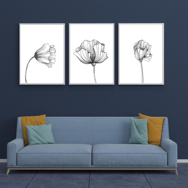 FLOWER Wall Art Printable Set of 3 Minimalistic 6 Sizes Etsy