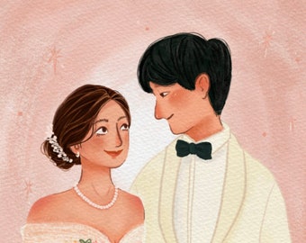 Personalised Hand-Drawn Wedding Illustrations | A Love Story that Lasts Forever | Gifts | Anniversary | Wedding Ceremony | Mementos | Home