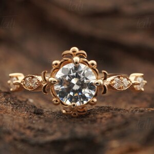 Topas Verlobungsring, Einzigartiger Diamant 14K Goldring, Moissanite 8K Vorschlagring, Zierlicher Ring, Vintage Brautring, Statement Ring, Von Tali