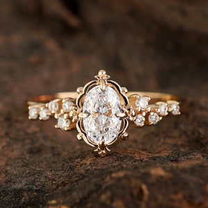 Vintage White Topaz Engagement Ring, Unique Solid Gold Diamond Ring, Moissanite Proposal Ring, Dainty Ring, Bridal Gold Ring, Statement Ring