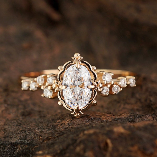 Vintage White Topaz Engagement Ring, Unique Solid Gold Diamond Ring, Moissanite Proposal Ring, Dainty Ring, Bridal Gold Ring, Statement Ring