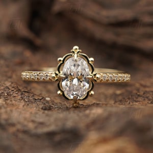 Vintage White Topaz Engagement Ring, Unique Solid Gold Diamond Ring, Moissanite Proposal Ring, Dainty Ring, Bridal Gold Ring, Statement Ring