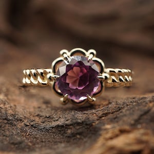 Vintage Alexandrit Verlobungsring, einzigartige Massivgold Vintage Kettenbandring Vorschlag Ring Farbwechsel Ehering, zierlicher Ring