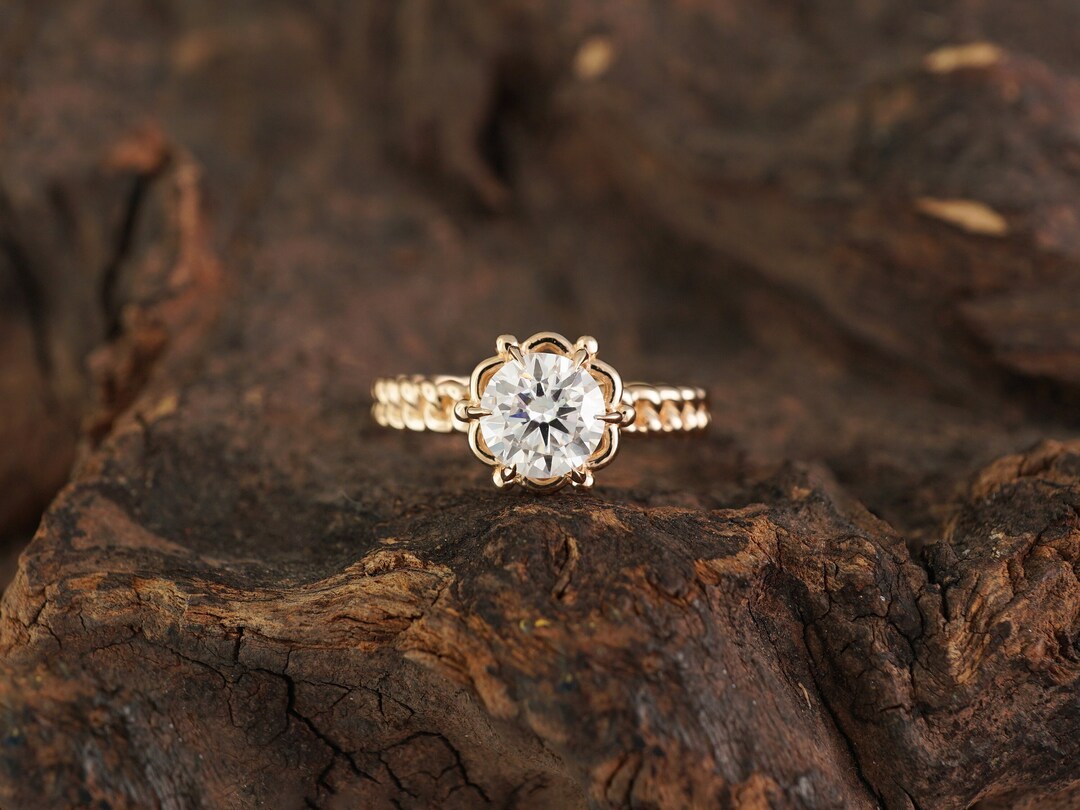 Vintage Moissanite Engagement Ring, Unique Solid Gold Proposal Ring ...