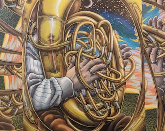 Man Playing Tuba (Print)