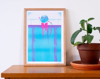 Swimming pool – A4 risograph illustration – limited and signed series