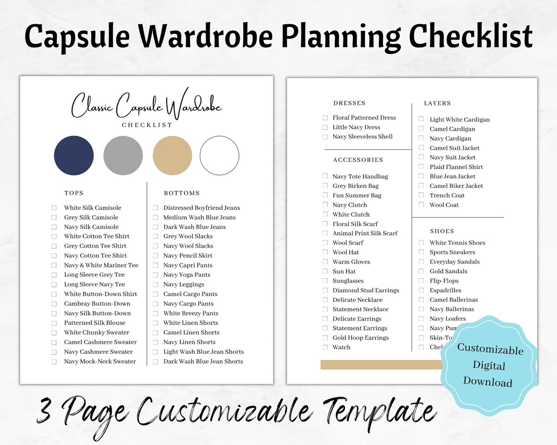 Capsule Wardrobe Planner, Customizable Digital Template, Capsule