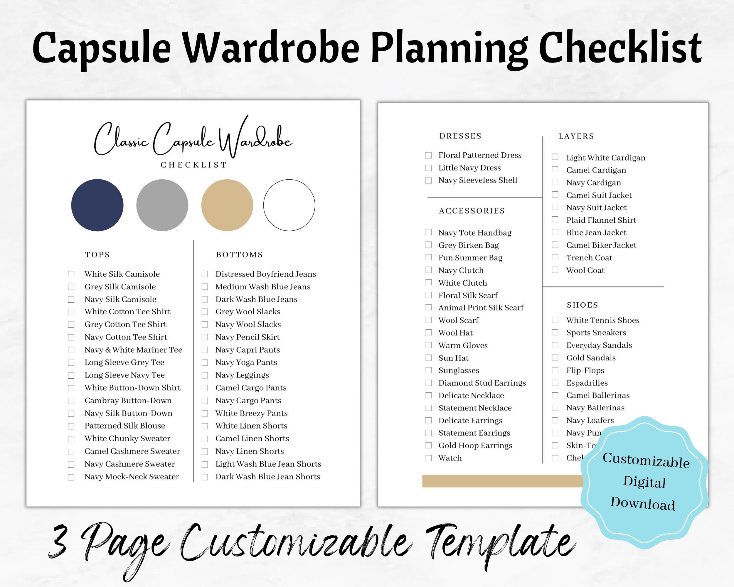 Capsule Wardrobe Planner, Customizable Digital Template, Capsule Capsule Wardrobe Planner, Customizable Digital Template, Capsule