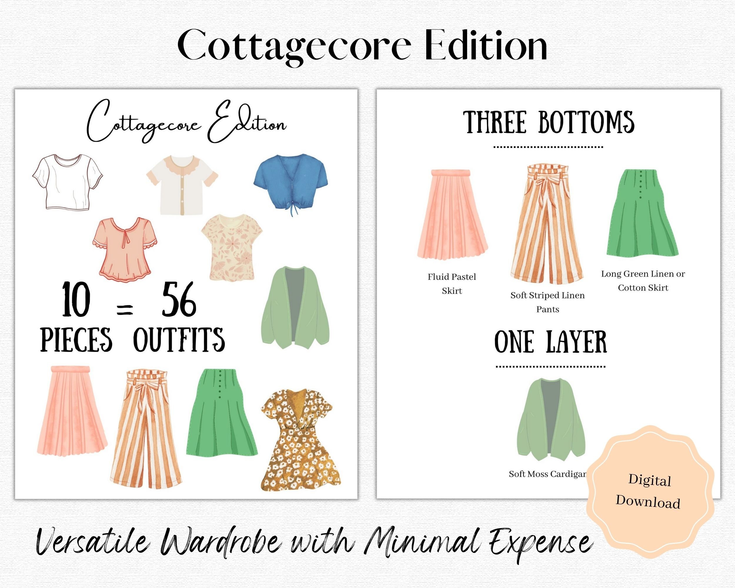 Capsule Wardrobe Planner, 10 Pc, 56 Outfits, Spring Cottagecore Capsule ...