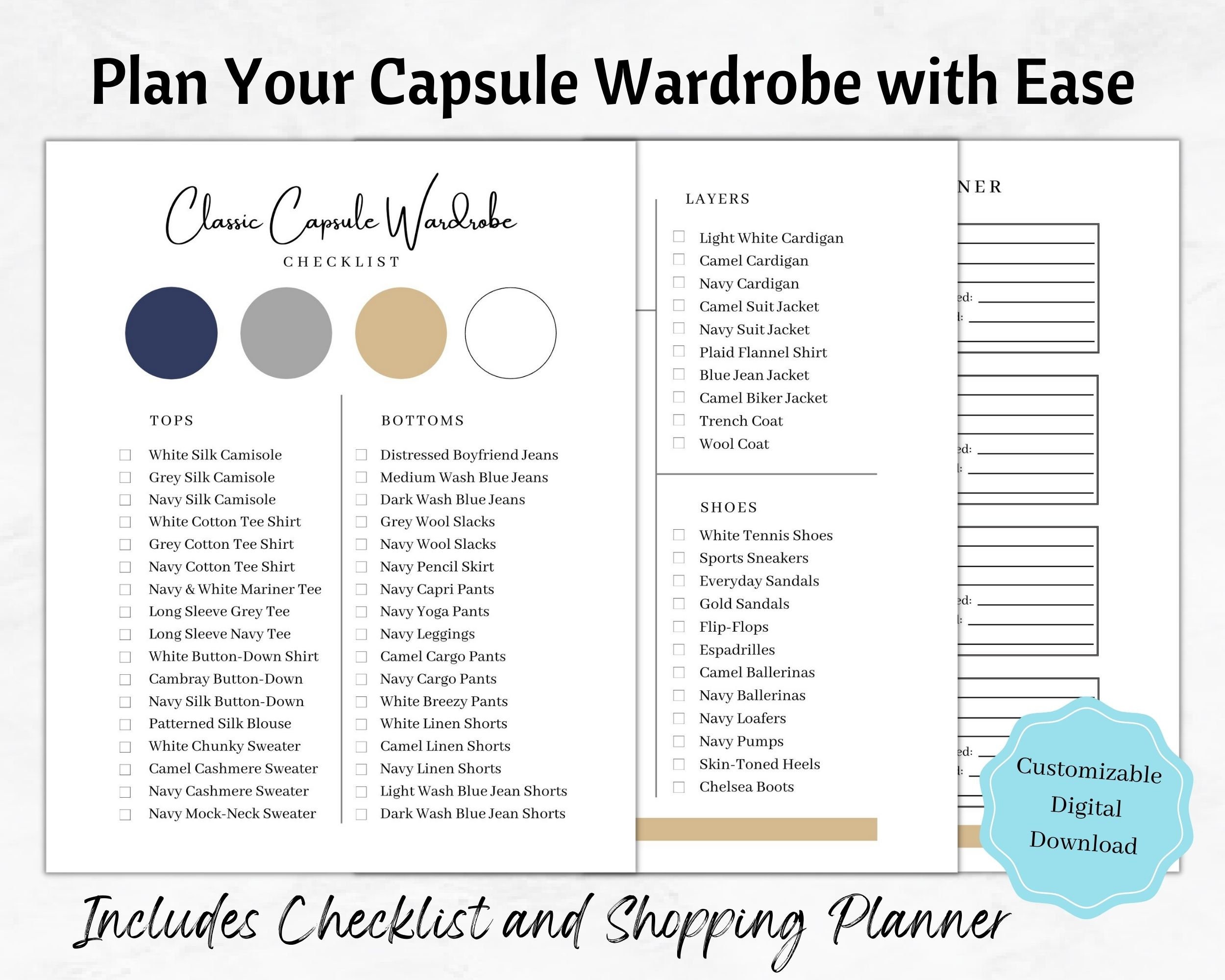Capsule Wardrobe Planner, Customizable Digital Template, Capsule