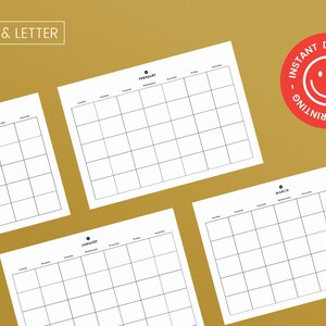 Monthly Blank Calendar sunday-start, Printable Simple Calendar, A4, A3 ...
