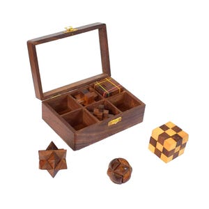 Handcrafted Wooden Puzzle Game Set | Brain Teasers in Display Box | Mind-Challenging Gift for Kids & Adults | Eco-Friendly Toy