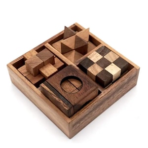Handcrafted Wooden Puzzle Game Set | Brain Teasers for Kids & Adults | Educational Toy, Mind Challenge, Fun Gift for All Ages