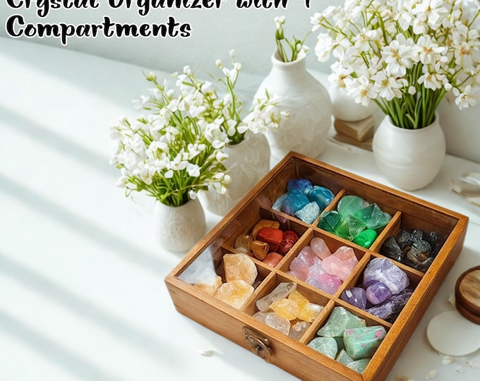 9-Compartment Rock Display Case – Crystal & Mineral Organizer Box