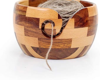 Handmade Rosewood Yarn Bowl with Swirl – Green Knitting & Crochet Organizer