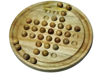 Handmade Wooden Solitaire Board Game – Natural Wood Brain Puzzle