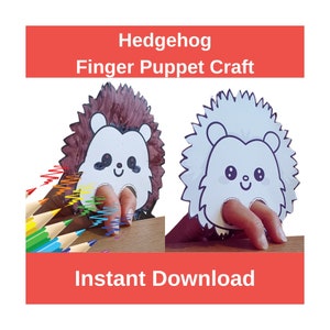 Hérisson marionnette à doigt facile carte en papier à colorier travaux manuels à colorier Imprimable pour enfants PDF activité jouet à monter soi-même pour faire semblant de jouer fête d'anniversaire animal