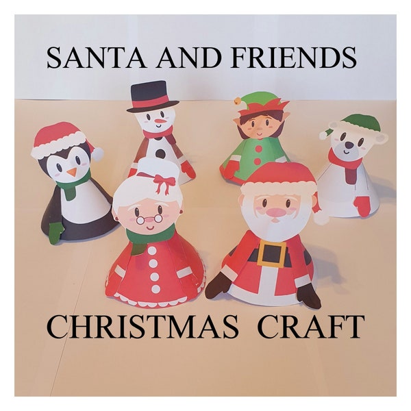 Santa And Friends Christmas Craft Toys 3D Paper Printable Kids PDF, Christmas Decorations Craft Card Kids Playset, Father Christmas Craft