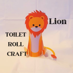 Leeuw toiletrol papier ambachtelijke afdrukbare Kids Kit PDF Craft, dieren ambachtelijke sjablonen om te knippen en te maken, dieren papieren kaart ambachtelijke kinderen